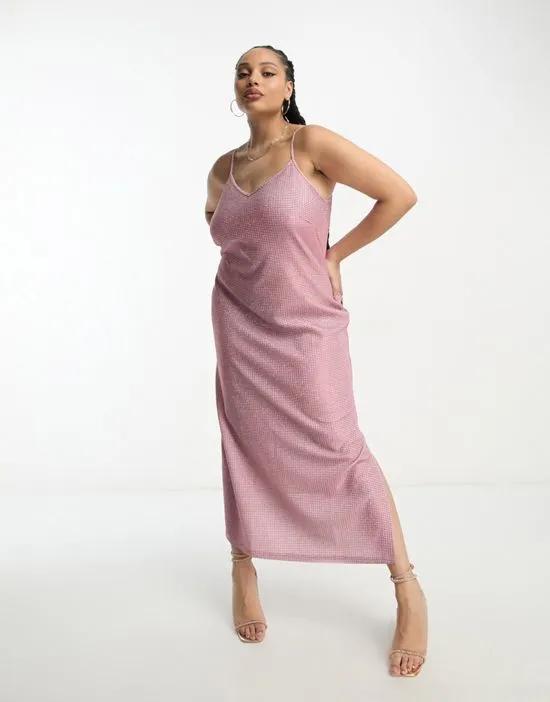 Pieces Curve Premium maxi cami split dress in pink glitter