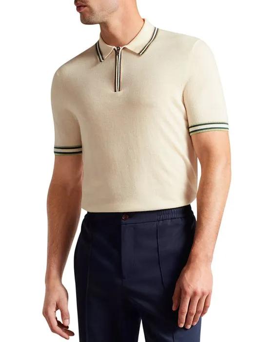 Pierrot Striped Trim Zip Polo Shirt