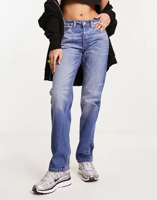 Pin mid rise straight leg jean in heritage blue