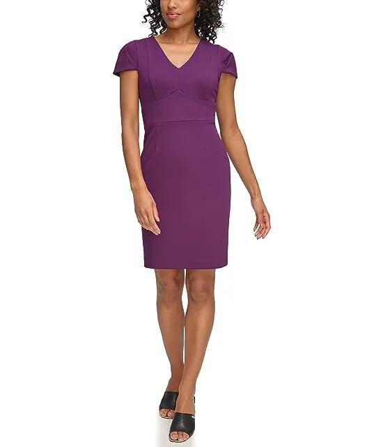 Pin Tuck Cap Sleeve Sheath Dress