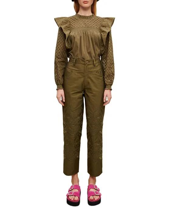 Pinod Embroidered Khaki Pants