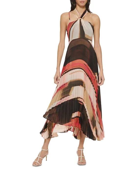 Pleated Chiffon Midi Dress