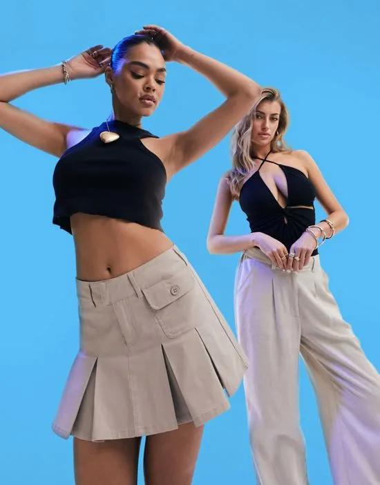 pleated chino mini skirt in stone