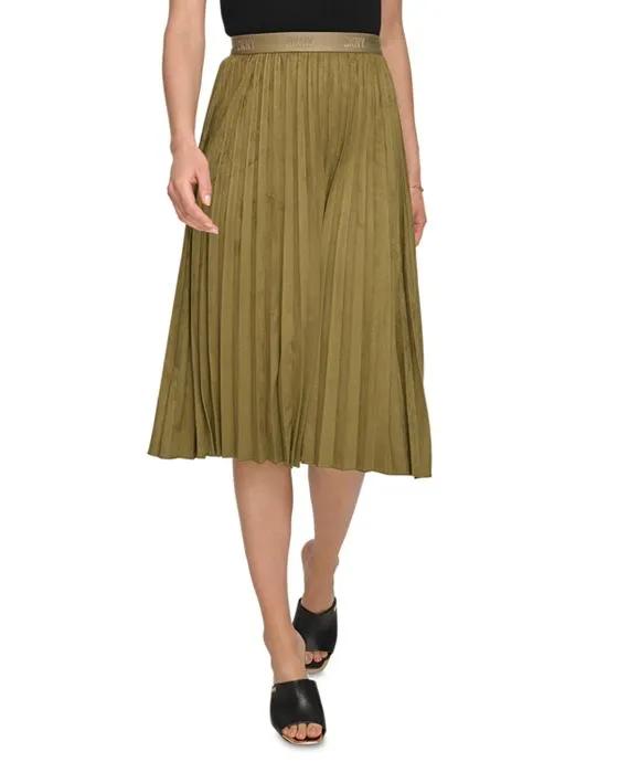 Pleated Faux Suede Midi Skirt