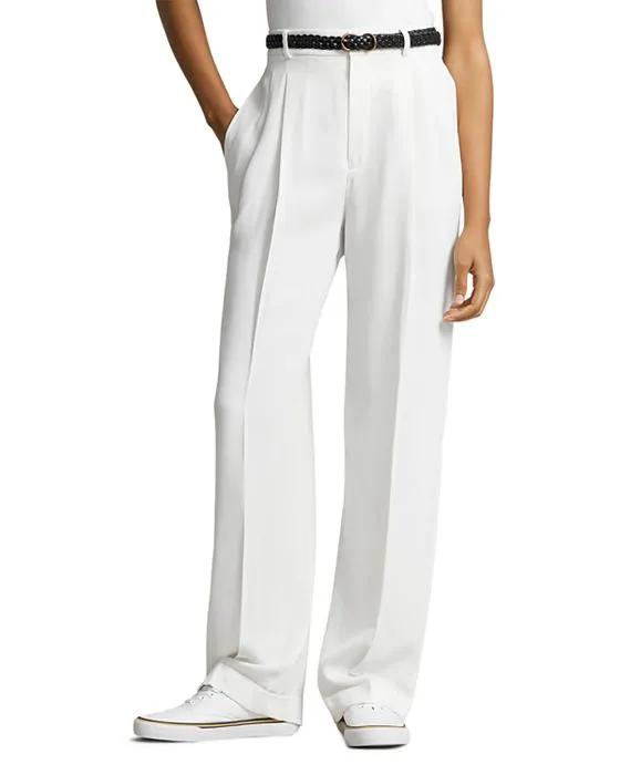 Pleated Satin Straight Leg Pants