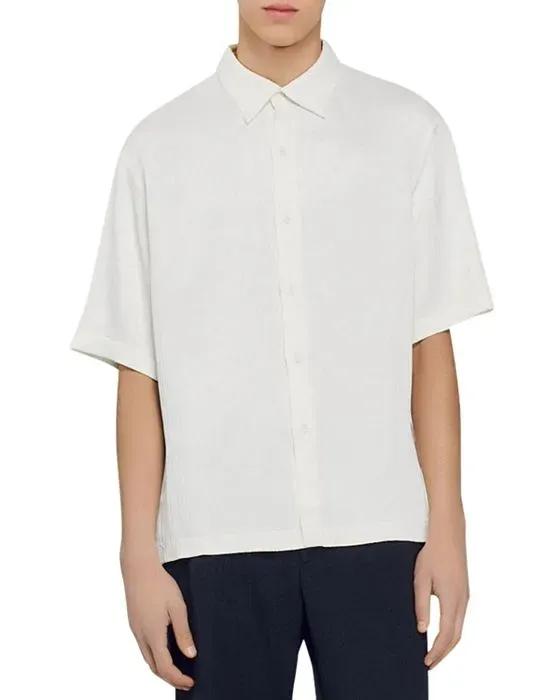 Pleated Short Sleeve Button Front Shirt