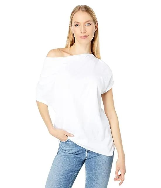 Pleated Shoulder Cowl Neck Tee in Lightweight Jersey