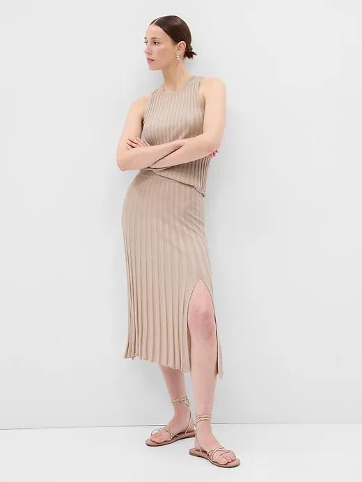 Pleated Sweater Midi Skirt