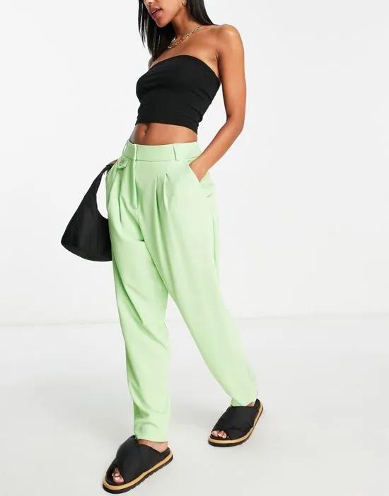 pleated tapered pants in lime - part of a set