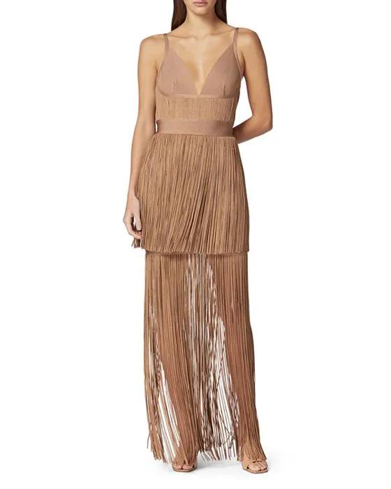 Plunging Fringe Gown