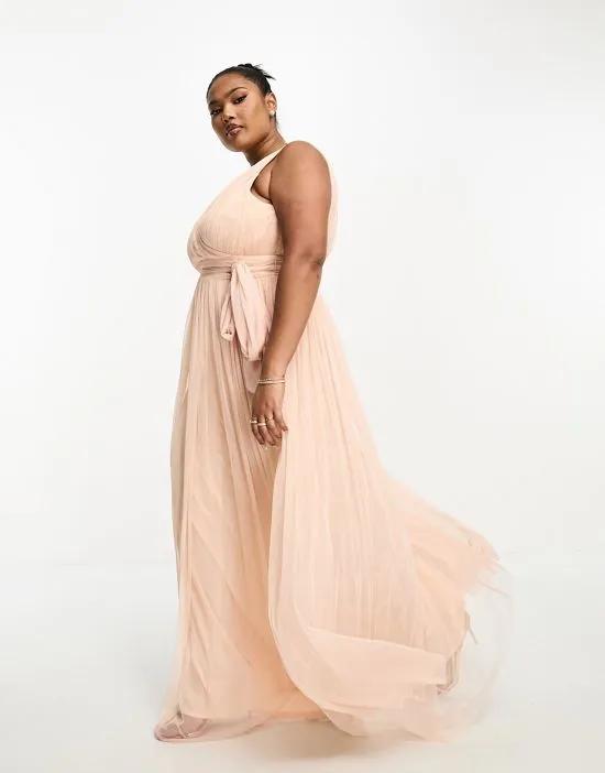 Plus Bridal maxi dress in tulle with bow back in blush