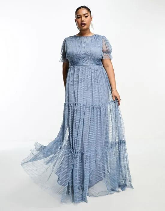 Plus Bridesmaid tulle maxi dress in dark blue