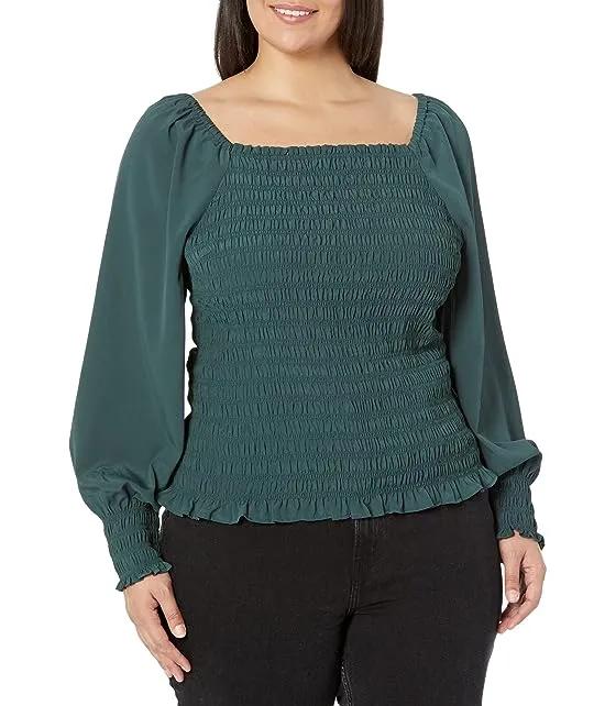 Plus Lucie Bubble-Sleeve Smocked Top