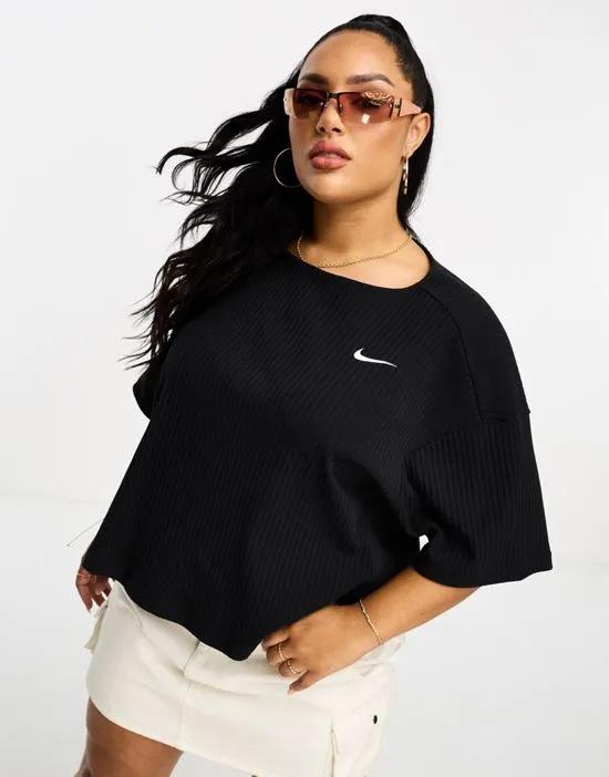 Plus ribbed jersey top in black