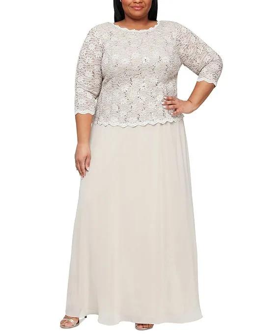 Plus Sequined Scalloped Edge Lace Top Gown