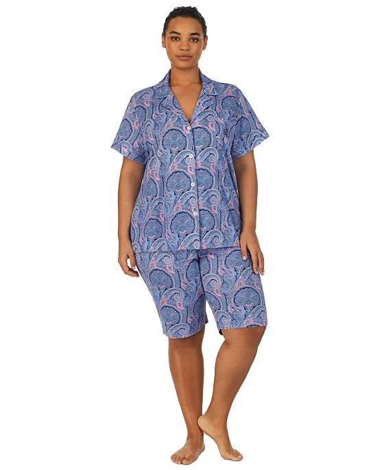 Plus Size 2-Pc. Paisley Bermuda Pajamas Set