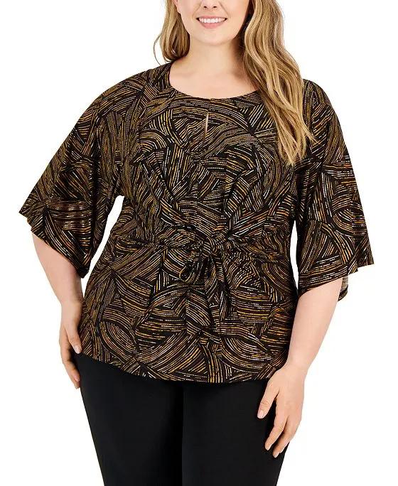 Plus Size Abstract-Print Tie-Front Top