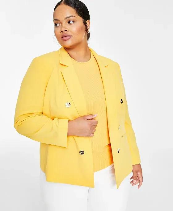 Plus Size Bi-Stretch Faux-Double-Breasted Blazer, Created for Macy's