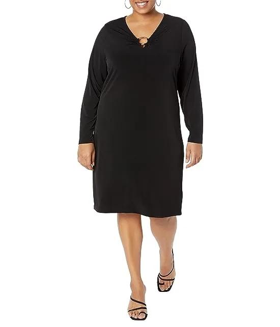 Plus Size Center Front Ring Cutout Long Sleeve Dress