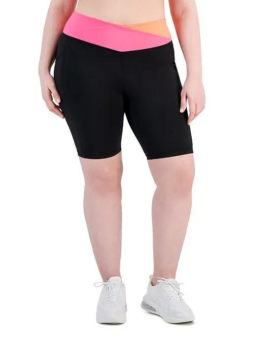 Plus Size Compression Colorblocked Shorts, Created for Macy's