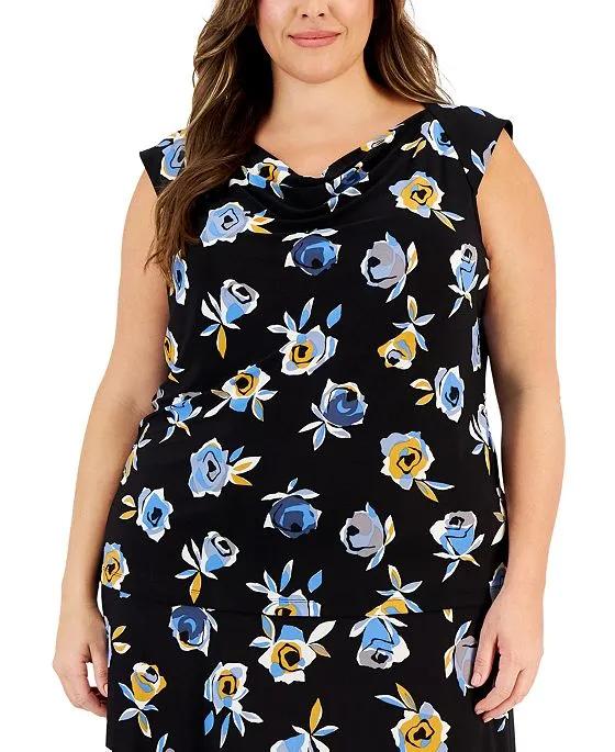Plus Size Floral Cowl-Neck Sleeveless Top