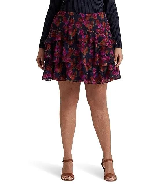 Plus Size Floral Crinkle Georgette Tiered Skirt