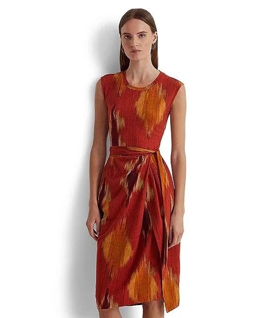 Plus Size Geo-Print Shantung Tie-Waist Dress