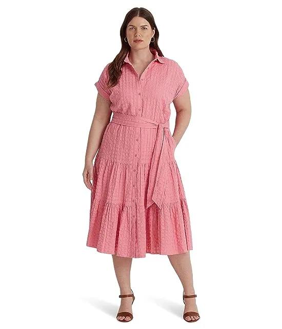 Plus Size Gingham Belted Cotton Dress