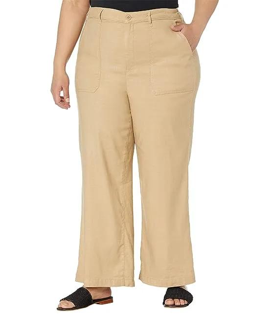 Plus Size High-Waisted Wide Leg Ankle Stretch Linen Twill Pants