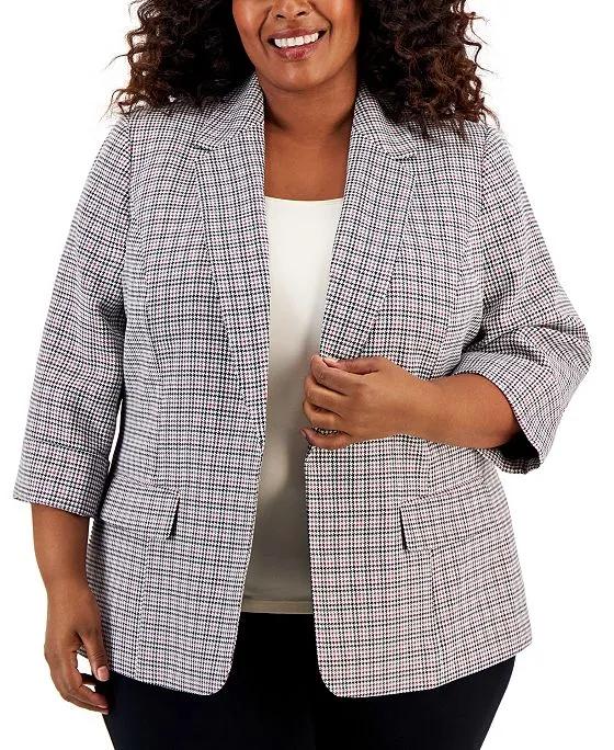 Plus Size Houndstooth Open-Front Jacket