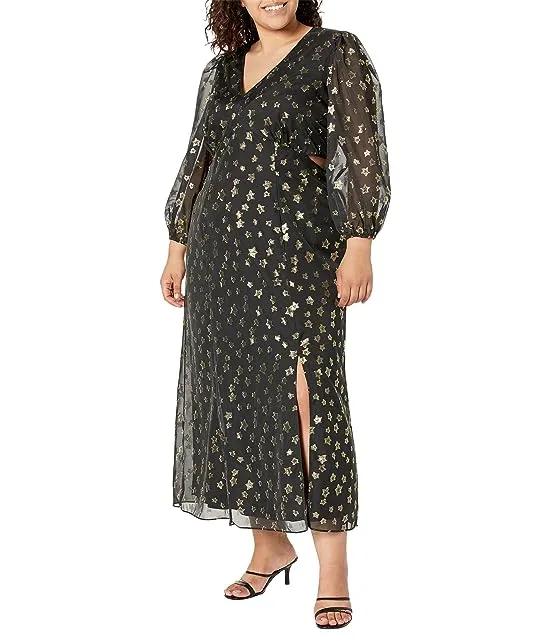 Plus Size Long Sleeve Maxi Dress with Gold Stars