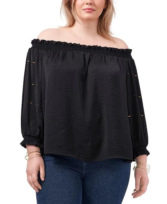 Plus Size Off Shoulder Embroidered Blouse