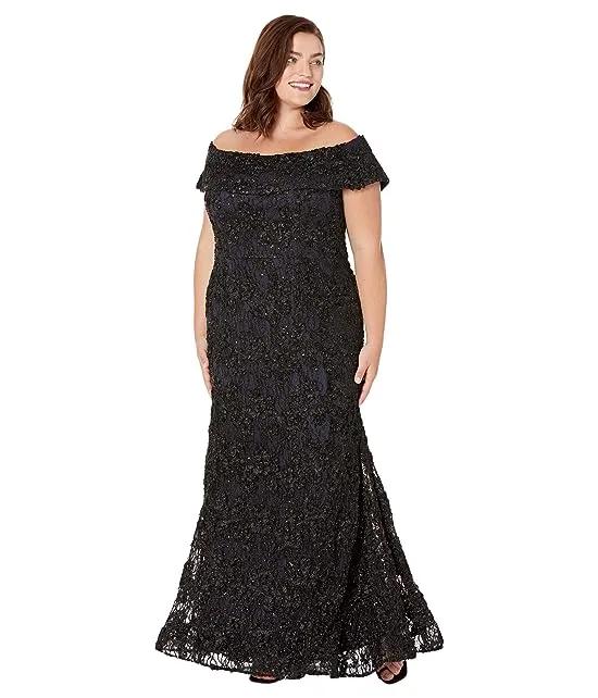 Plus Size Off-the-Shoulder Long Lace Dress
