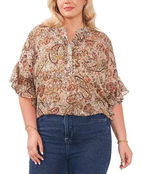 Plus Size Pintucked Flutter-Sleeve Blouse