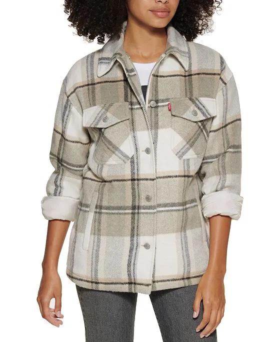 Plus Size Plaid Button-Up Shirt Jacket