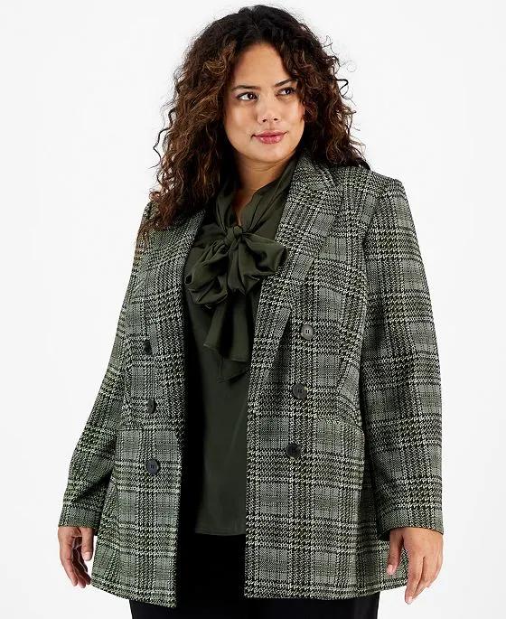 Plus Size Plaid Open-Front Blazer, Created for Macy's 
