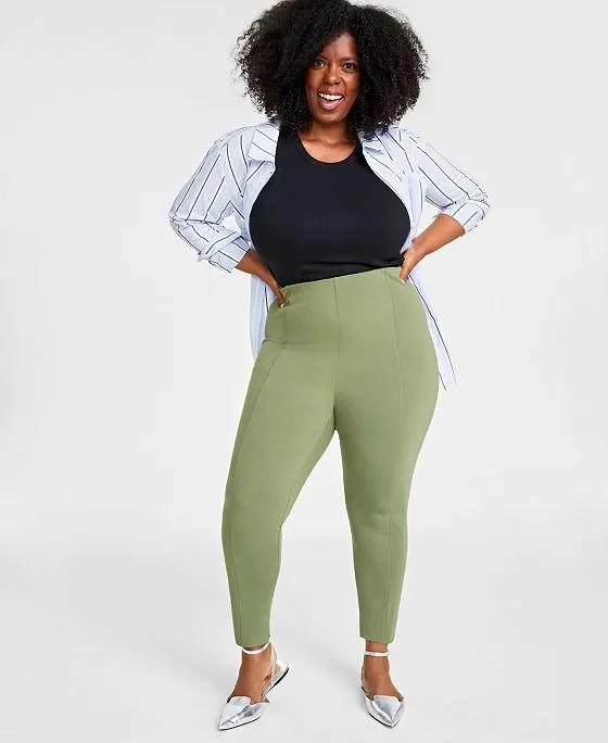 Plus Size Ponté-Knit Seamed Leggings, Regular and Short Lengths, Created for Macy's