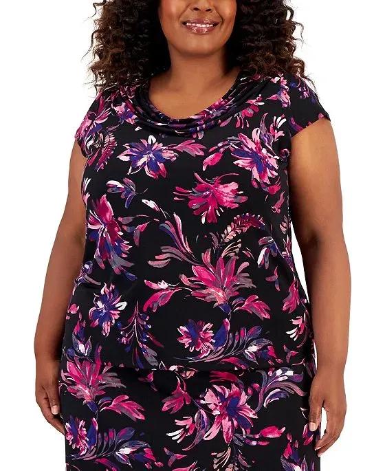 Plus Size Printed Cowl Neck Top 