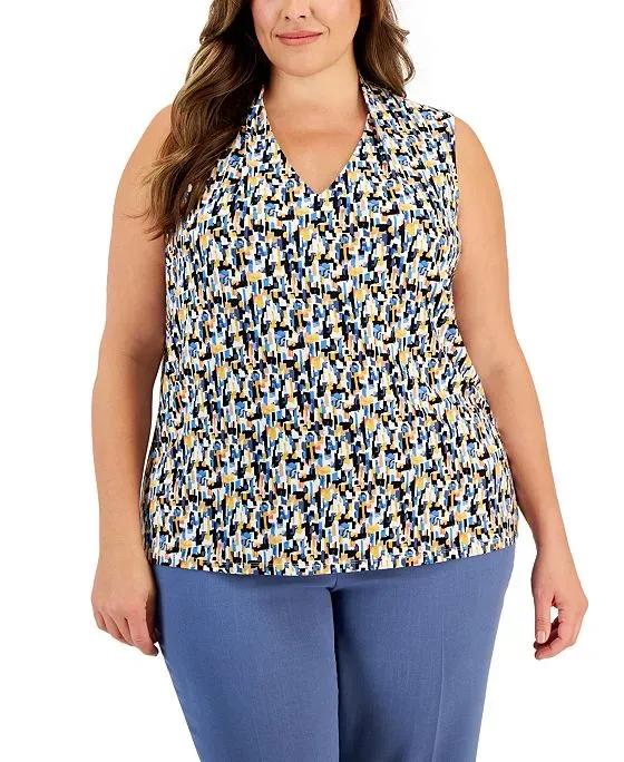 Plus Size Printed Pullover V-Neck Top