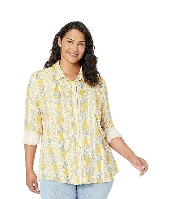 Plus Size Rayon Western Blouse with Southwest Wallpaper Print