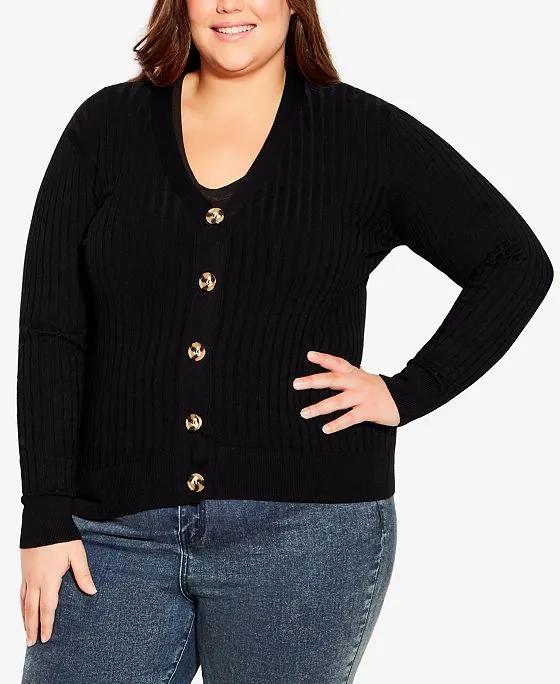 Plus Size Ribbed Knit Button Cardigan Sweater