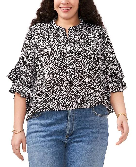 Plus Size Ruffled-Sleeve Pleated Top