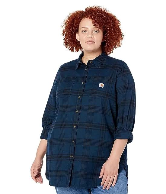 Plus Size Rugged Flex® Relaxed Fit Midweight Flannel Long Sleeve Plaid Tunic