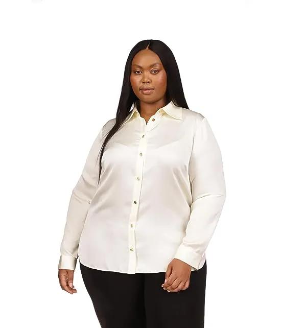 Plus Size Satin High-Low Long Sleeve Top