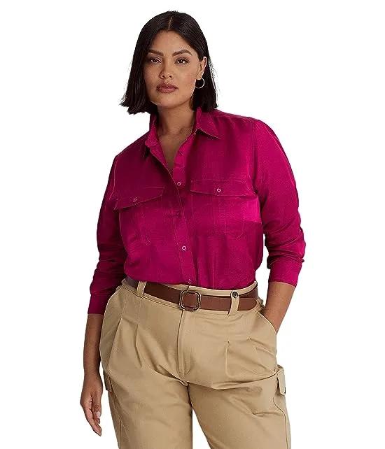 Plus Size Satin Shantung Shirt