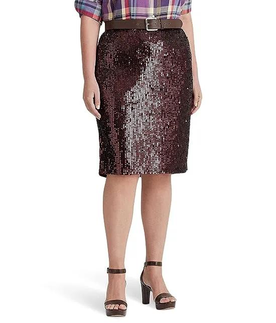 Plus Size Sequined Tulle Pencil Skirt