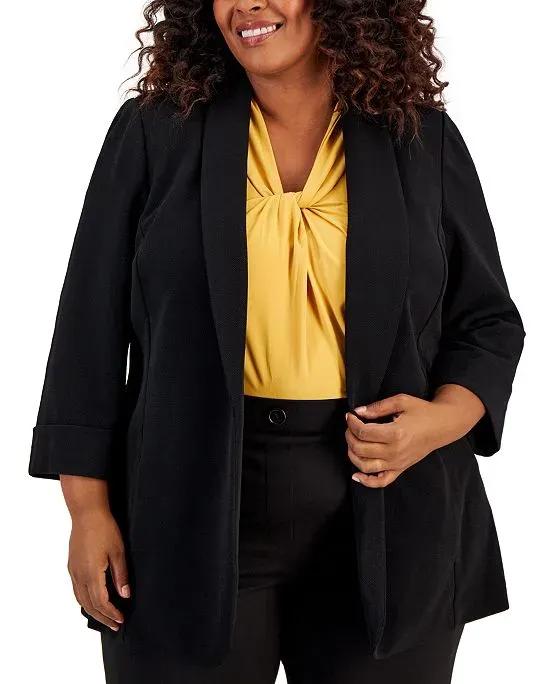 Plus Size Shawl-Collar Open-Front Jacket