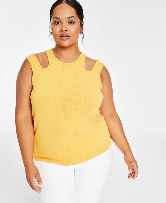 Plus Size Shoulder Cutout Ribbed Tank Top, Created for Macy's 