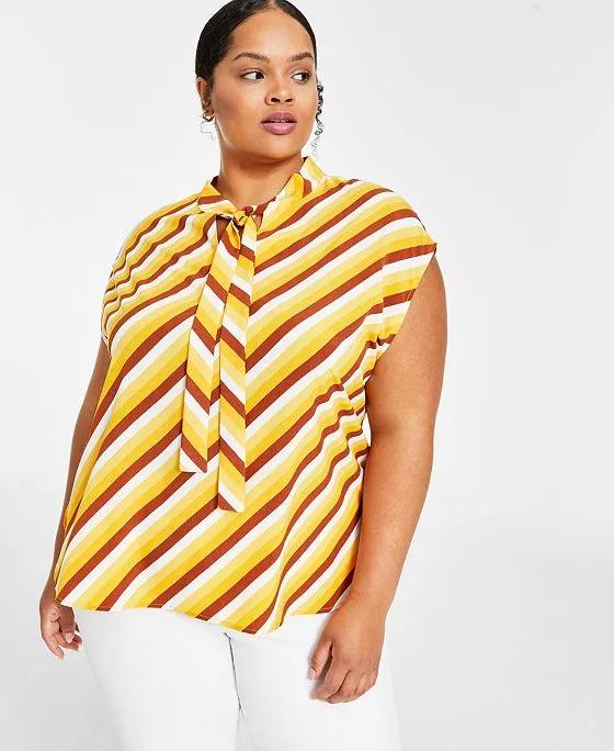 Plus Size Sleeveless Tie-Neck Blouse, Created for Macy's 