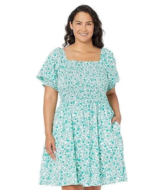 Plus Size Smocked Puff Sleeve Dress in Woodbock Floral